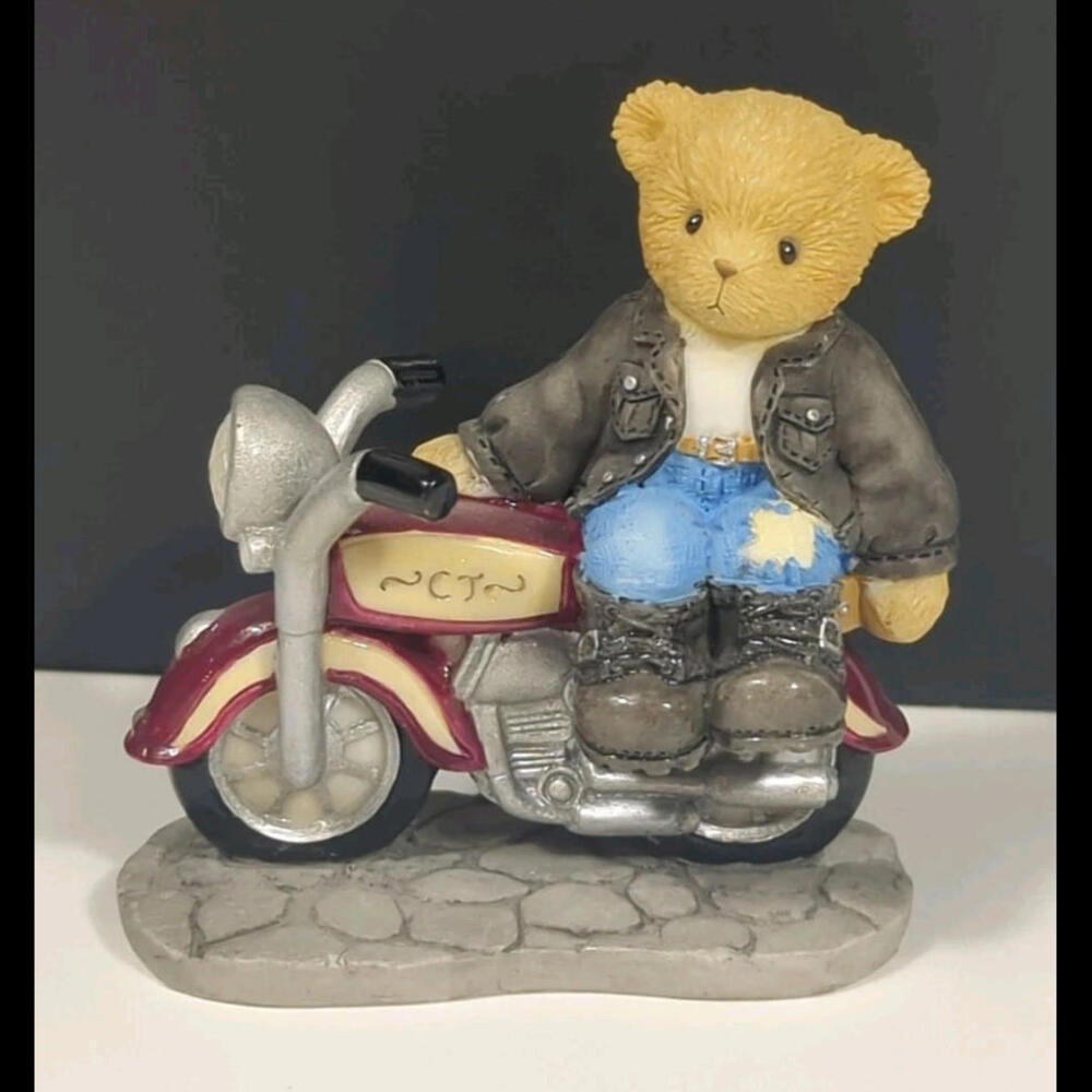 Cherished Teddies Rocky Figurine By Avon - 2004 Motorcycle Retired PRISTINE Cond